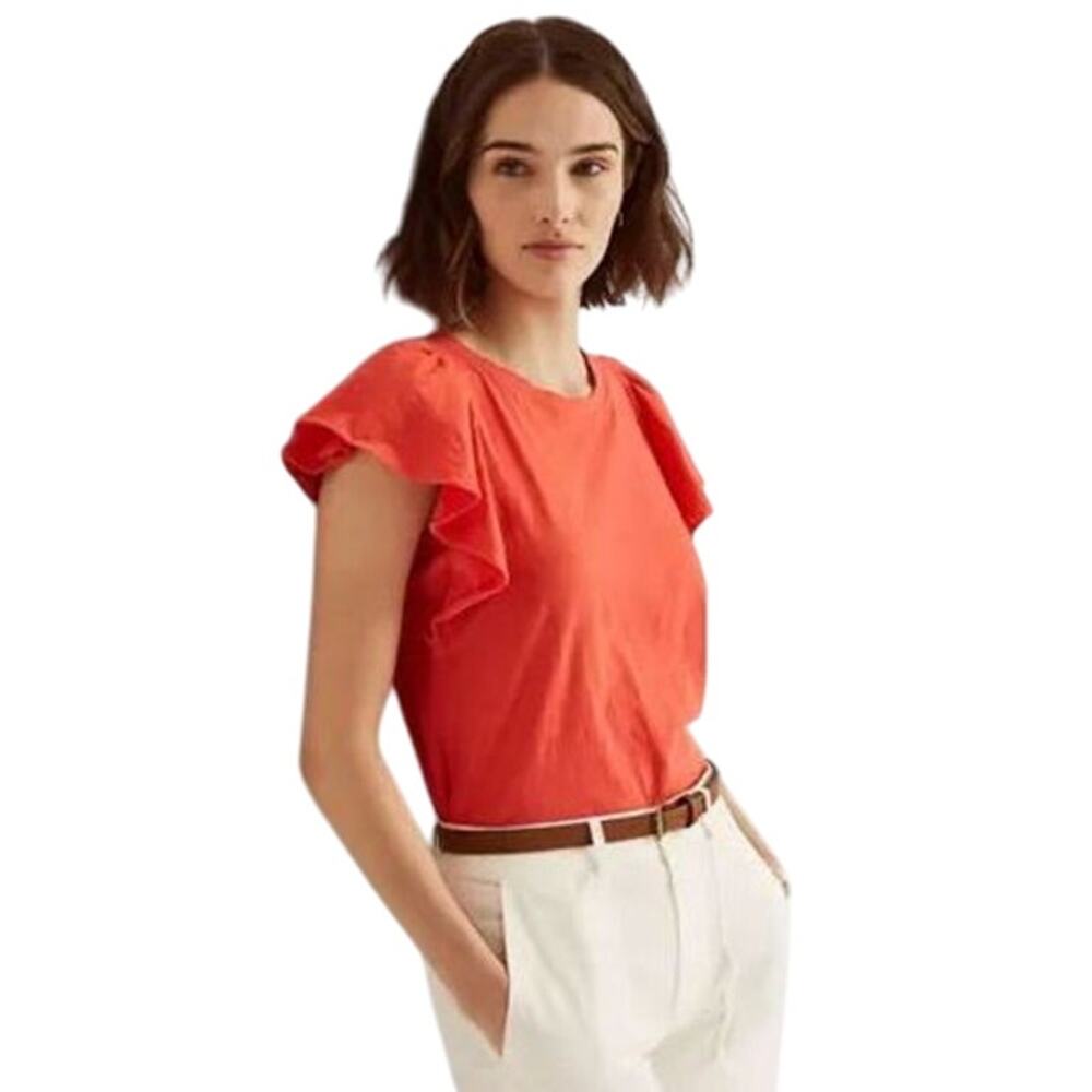 Lauren Ralph Lauren Ladies Hyannis Port Orange Ruffle Sleeve Jersey Top, Large